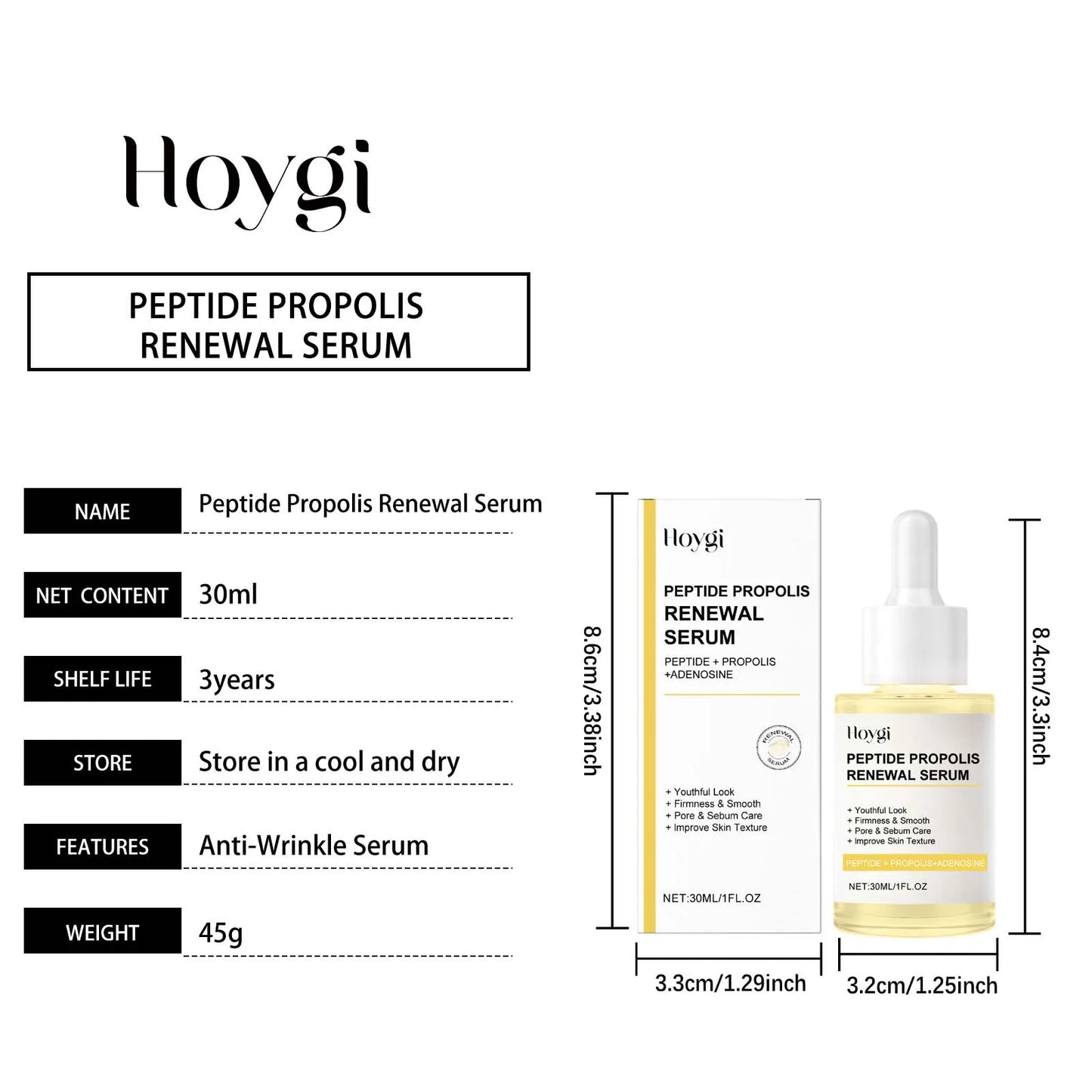 Hoygi 30ml Peptide Propolis Face Serum Wrinkle Smooth Nourish Care Skin Renew Shrink Pores Tightening Facial Skin Firming Serum