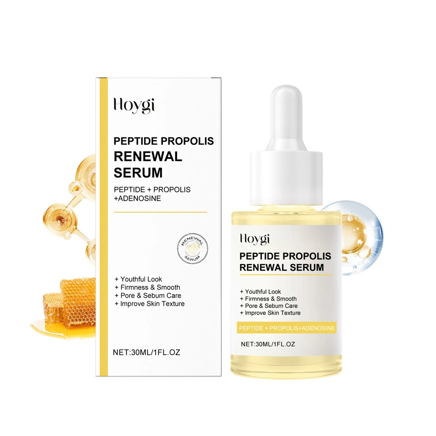 Hoygi 30ml Peptide Propolis Face Serum Wrinkle Smooth Nourish Care Skin Renew Shrink Pores Tightening Facial Skin Firming Serum
