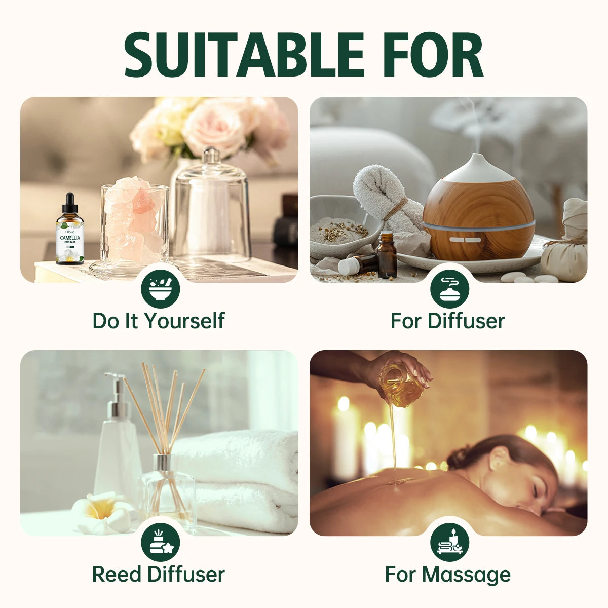 Pure Camellia Essential Oil – Natural Moisturizer for Face & Hair, Hydrating & Non-Greasy