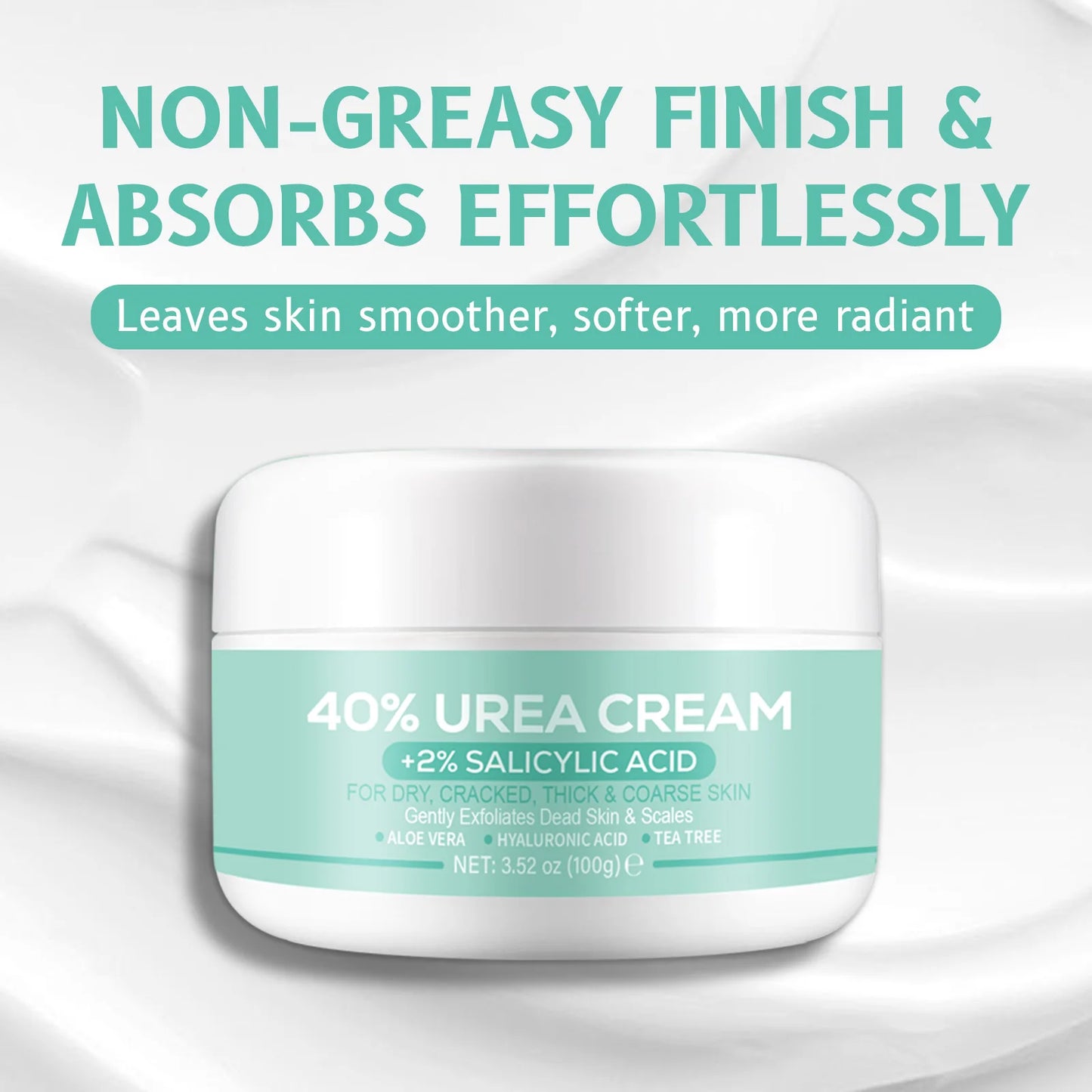 40% Urea + 2% Salicylic Acid Cream 100g for Dry Cracked Hands & Feet Deep Moisturizer Exfoliates Dead Skin Non-Greasy