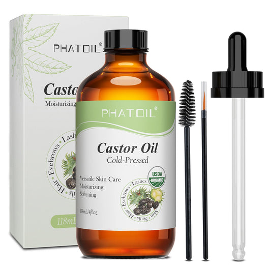 Organic Castor Oil – Cold Pressed 100% Pure for Hair Growth, Eyelashes & Skin Moisture