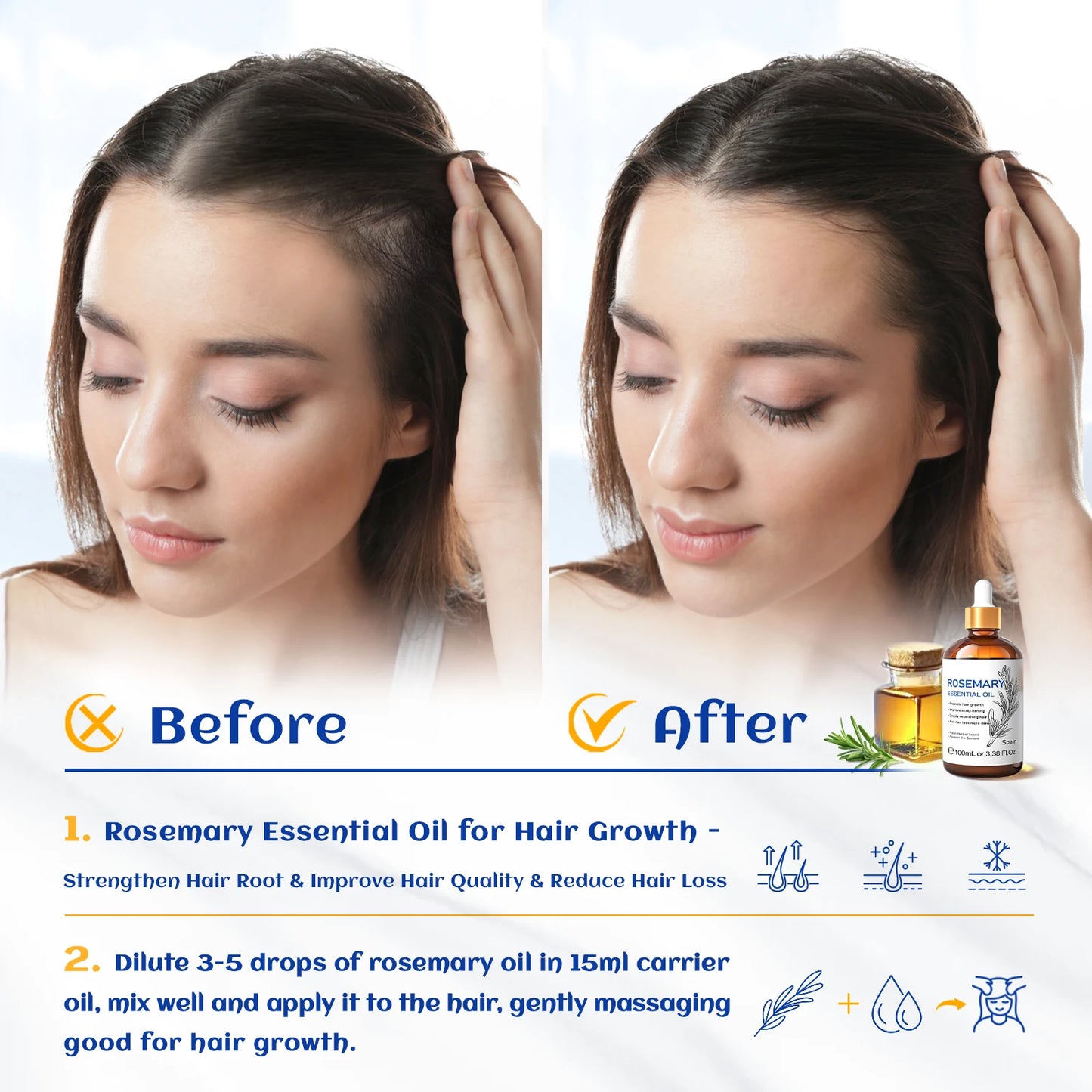 HIQILI 100% Pure Rosemary Essential Oil 100ml – Hair Growth, Scalp Care & DIY Shampoo