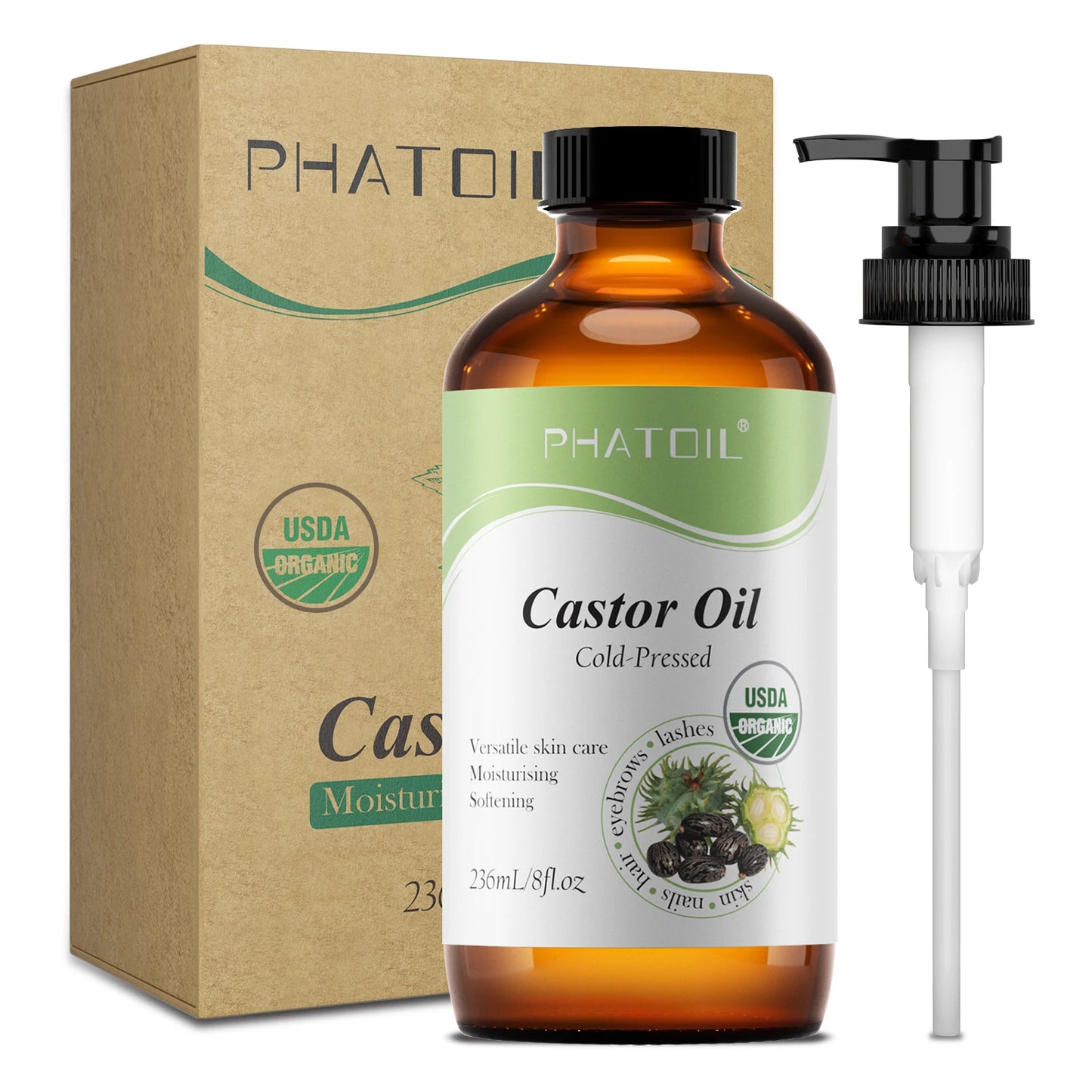 Organic Castor Oil – Cold Pressed 100% Pure for Hair Growth, Eyelashes & Skin Moisture