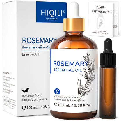HIQILI 100% Pure Rosemary Essential Oil 100ml – Hair Growth, Scalp Care & DIY Shampoo