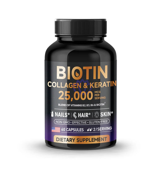 Biotin Collagen & Keratin 25000mcg – Hair Growth Support Vitamins, 60 Caps, USA Made
