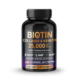 Biotin Collagen & Keratin 25000mcg – Hair Growth Support Vitamins, 60 Caps, USA Made