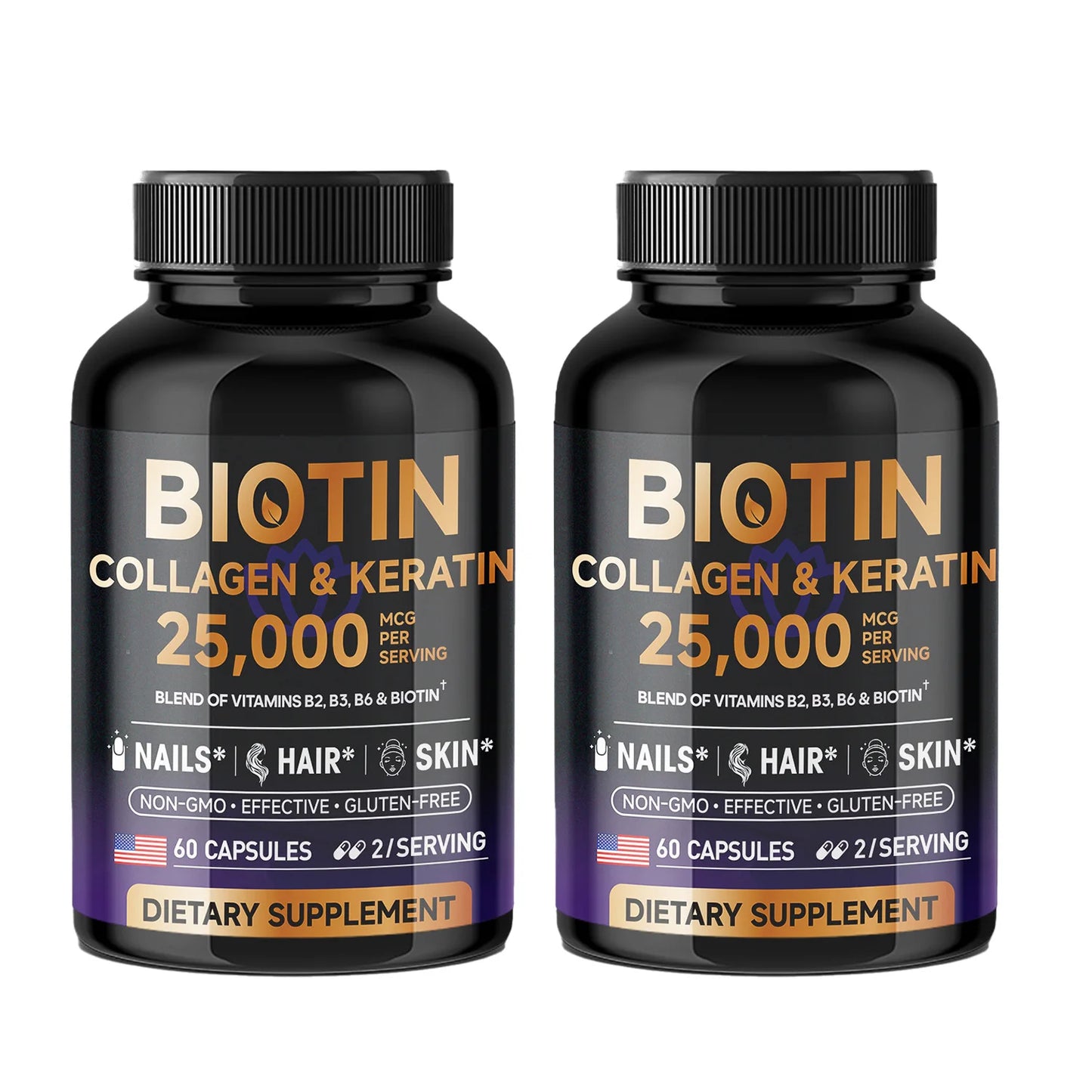 Biotin Collagen & Keratin 25000mcg – Hair Growth Support Vitamins, 60 Caps, USA Made