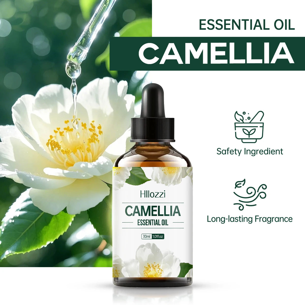 Pure Camellia Essential Oil – Natural Moisturizer for Face & Hair, Hydrating & Non-Greasy