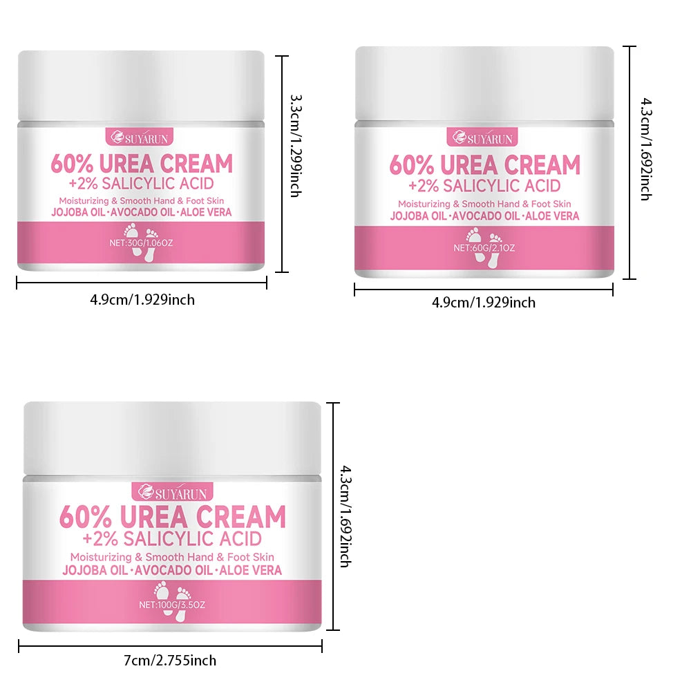 SUYARUN 60% Urea Foot Cream for Cracked Heels & Dry Skin - Intensive Moisturizing Treatment, Callus Remover, Diabetic Foot Care.